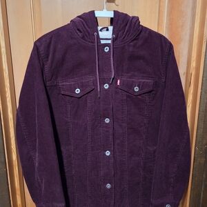 Women's Levi's Sherpa-Lined Corduroy Hooded Jacket in Deep Plum